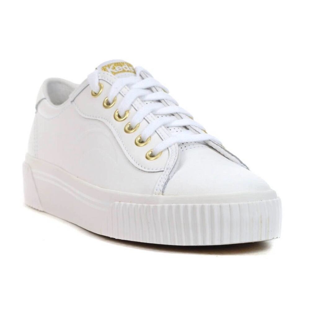 NEW KEDS CREW KICK WHITE GENUINE LEATHER CHUCKY PLATFORM WEDGE INSERT SZ 8